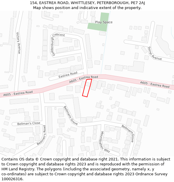 154, EASTREA ROAD, WHITTLESEY, PETERBOROUGH, PE7 2AJ: Location map and indicative extent of plot