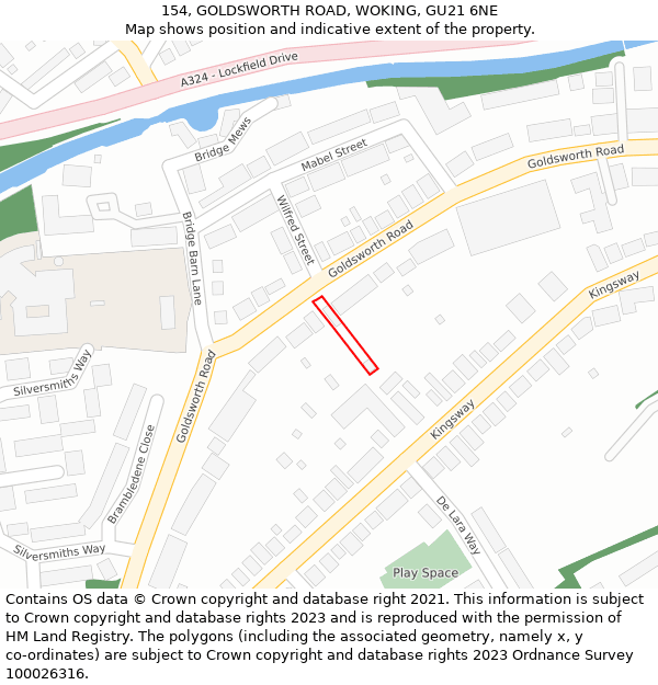 154, GOLDSWORTH ROAD, WOKING, GU21 6NE: Location map and indicative extent of plot