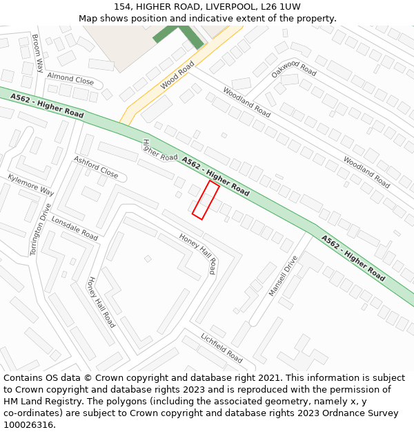 154, HIGHER ROAD, LIVERPOOL, L26 1UW: Location map and indicative extent of plot