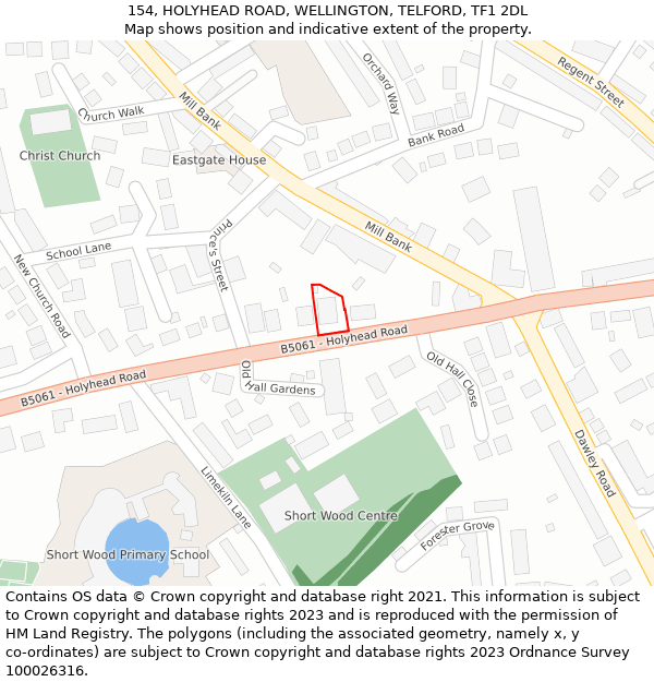 154, HOLYHEAD ROAD, WELLINGTON, TELFORD, TF1 2DL: Location map and indicative extent of plot