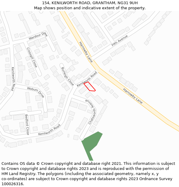 154, KENILWORTH ROAD, GRANTHAM, NG31 9UH: Location map and indicative extent of plot