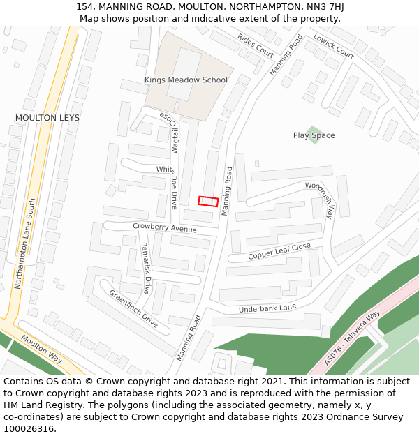 154, MANNING ROAD, MOULTON, NORTHAMPTON, NN3 7HJ: Location map and indicative extent of plot
