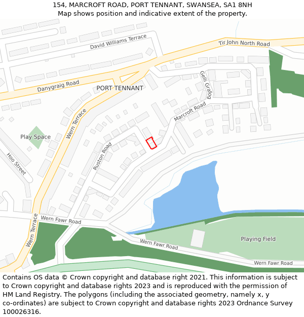 154, MARCROFT ROAD, PORT TENNANT, SWANSEA, SA1 8NH: Location map and indicative extent of plot