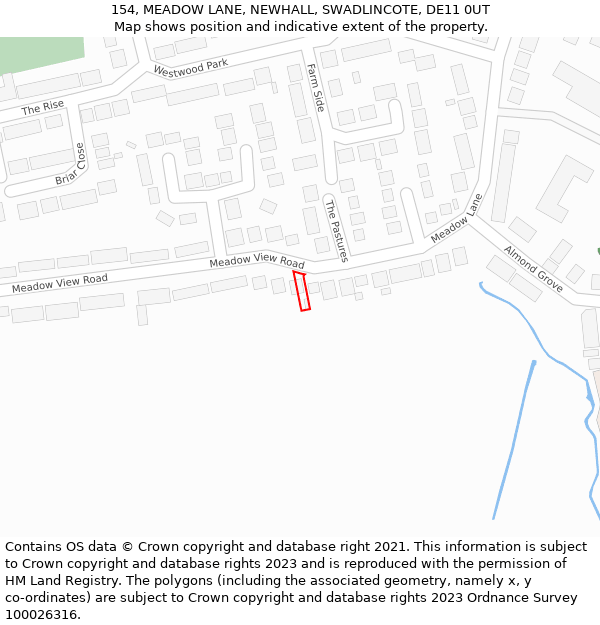 154, MEADOW LANE, NEWHALL, SWADLINCOTE, DE11 0UT: Location map and indicative extent of plot