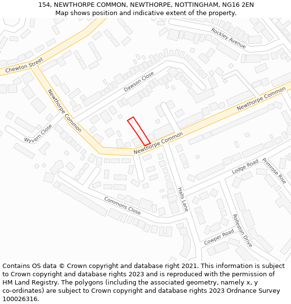 154, NEWTHORPE COMMON, NEWTHORPE, NOTTINGHAM, NG16 2EN: Location map and indicative extent of plot