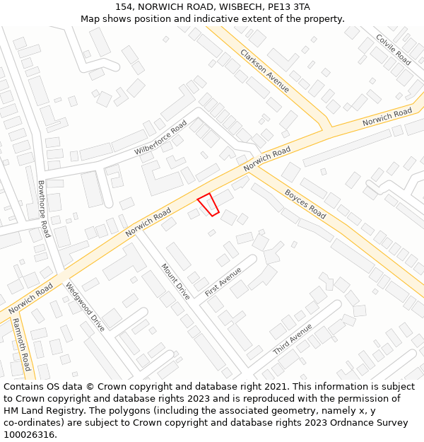 154, NORWICH ROAD, WISBECH, PE13 3TA: Location map and indicative extent of plot