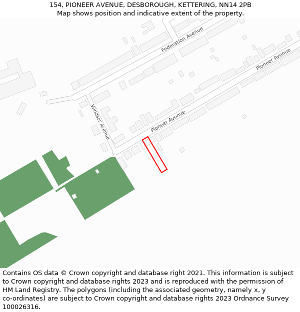 154, PIONEER AVENUE, DESBOROUGH, KETTERING, NN14 2PB: Location map and indicative extent of plot