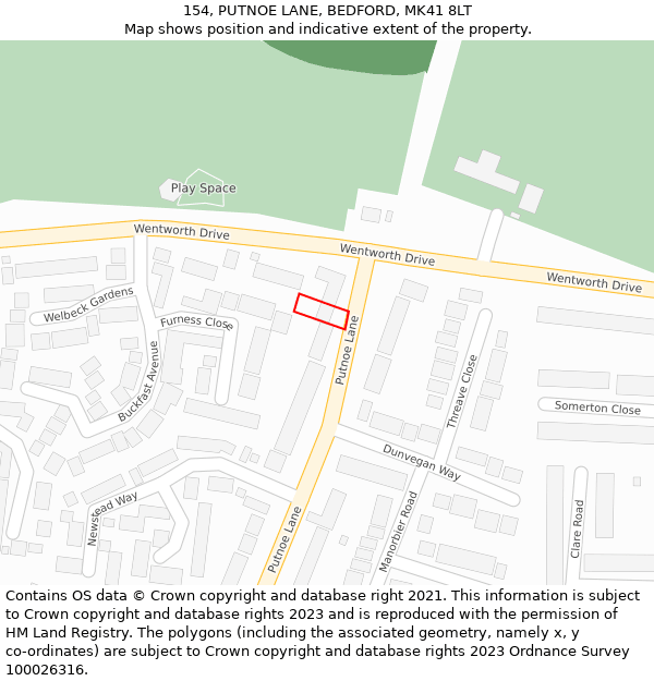 154, PUTNOE LANE, BEDFORD, MK41 8LT: Location map and indicative extent of plot