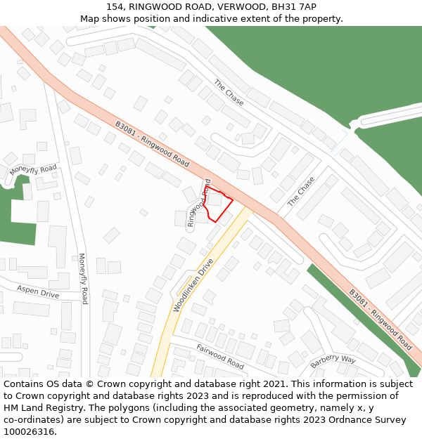 154, RINGWOOD ROAD, VERWOOD, BH31 7AP: Location map and indicative extent of plot