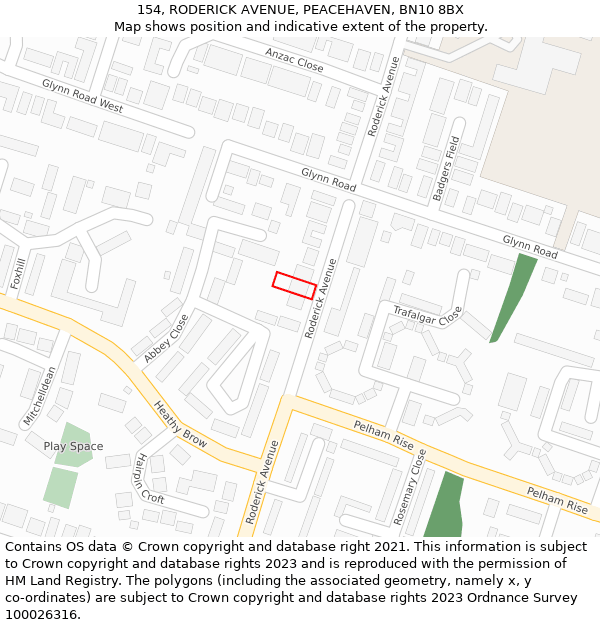 154, RODERICK AVENUE, PEACEHAVEN, BN10 8BX: Location map and indicative extent of plot