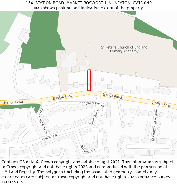 154, STATION ROAD, MARKET BOSWORTH, NUNEATON, CV13 0NP: Location map and indicative extent of plot