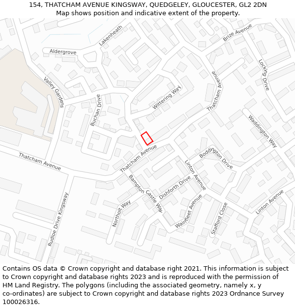 154, THATCHAM AVENUE KINGSWAY, QUEDGELEY, GLOUCESTER, GL2 2DN: Location map and indicative extent of plot