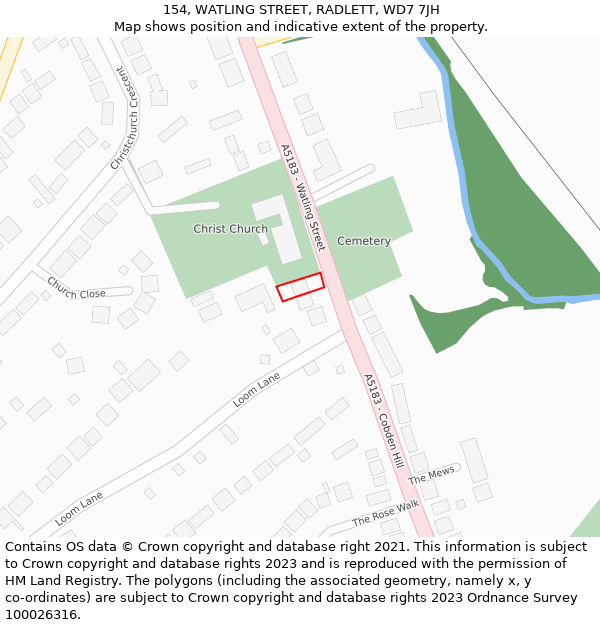 154, WATLING STREET, RADLETT, WD7 7JH: Location map and indicative extent of plot