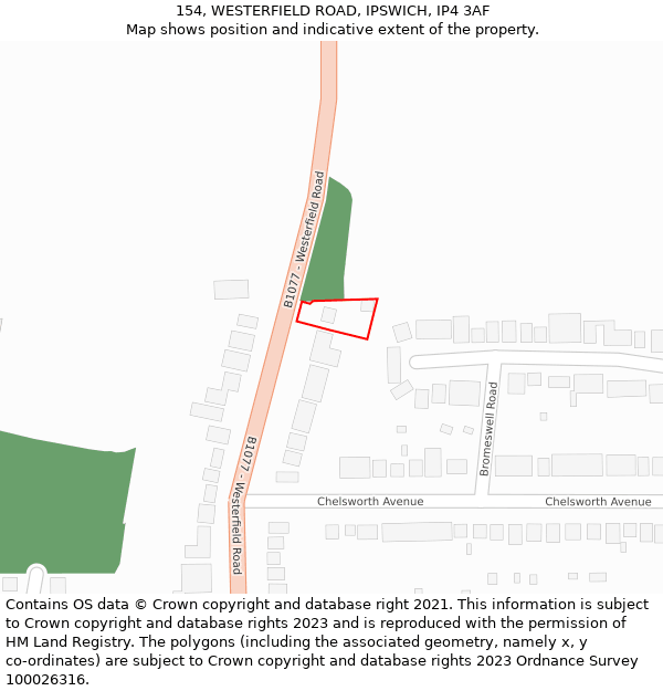 154, WESTERFIELD ROAD, IPSWICH, IP4 3AF: Location map and indicative extent of plot