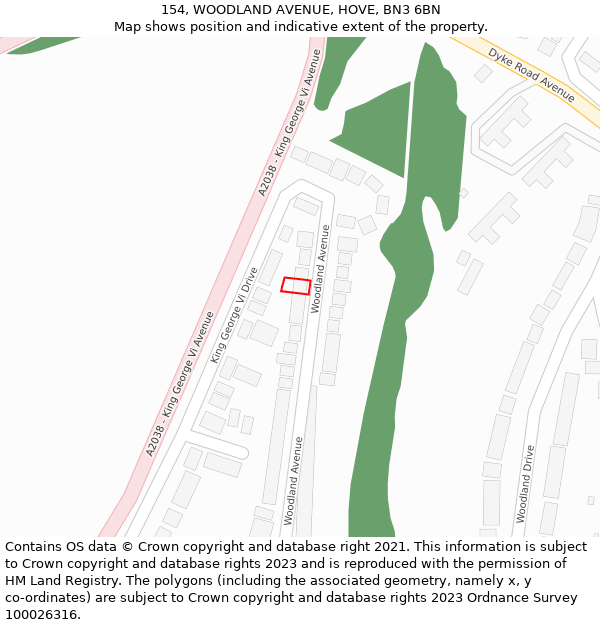154, WOODLAND AVENUE, HOVE, BN3 6BN: Location map and indicative extent of plot
