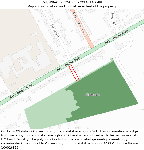154, WRAGBY ROAD, LINCOLN, LN2 4PH: Location map and indicative extent of plot