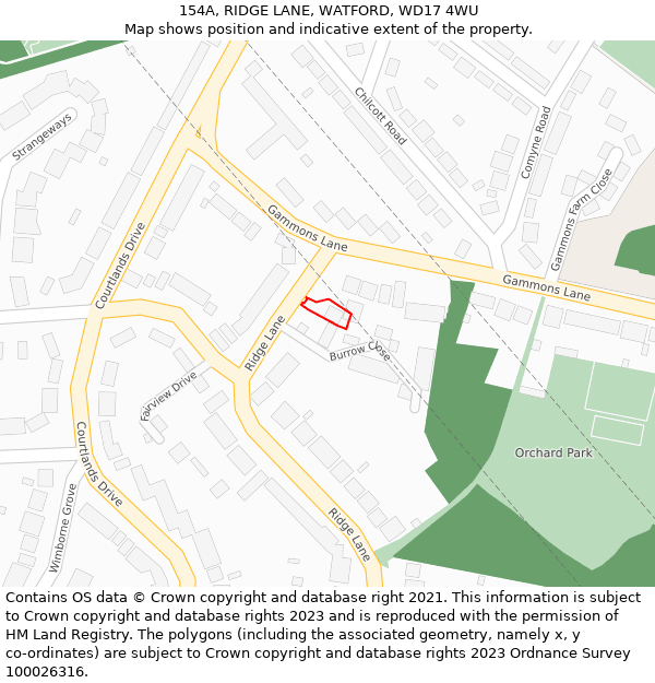 154A, RIDGE LANE, WATFORD, WD17 4WU: Location map and indicative extent of plot