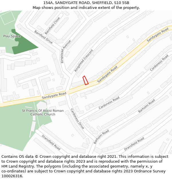 154A, SANDYGATE ROAD, SHEFFIELD, S10 5SB: Location map and indicative extent of plot