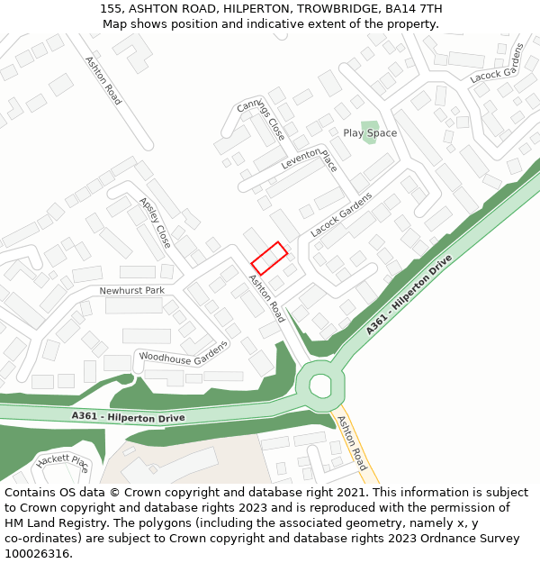 155, ASHTON ROAD, HILPERTON, TROWBRIDGE, BA14 7TH: Location map and indicative extent of plot