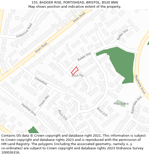 155, BADGER RISE, PORTISHEAD, BRISTOL, BS20 8NN: Location map and indicative extent of plot