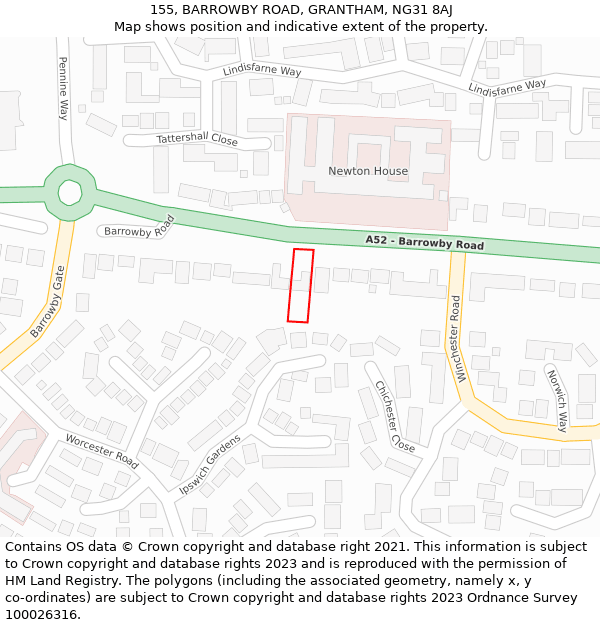 155, BARROWBY ROAD, GRANTHAM, NG31 8AJ: Location map and indicative extent of plot