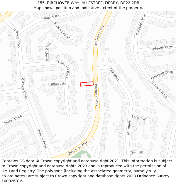 155, BIRCHOVER WAY, ALLESTREE, DERBY, DE22 2DB: Location map and indicative extent of plot