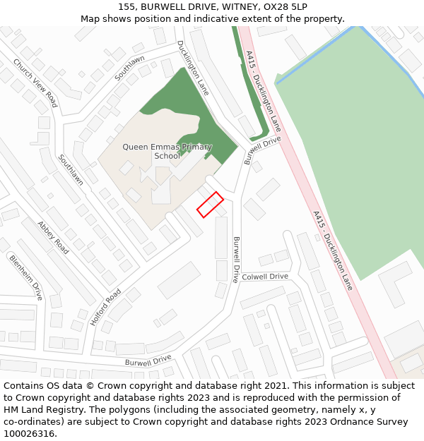 155, BURWELL DRIVE, WITNEY, OX28 5LP: Location map and indicative extent of plot