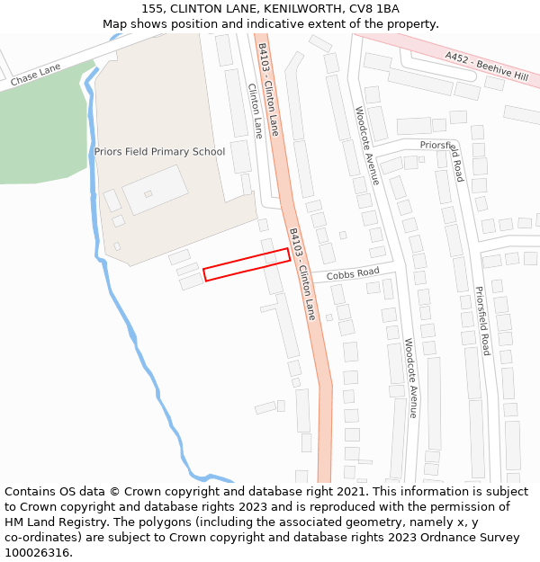 155, CLINTON LANE, KENILWORTH, CV8 1BA: Location map and indicative extent of plot