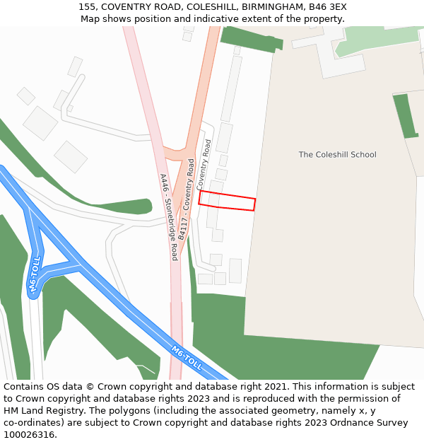 155, COVENTRY ROAD, COLESHILL, BIRMINGHAM, B46 3EX: Location map and indicative extent of plot