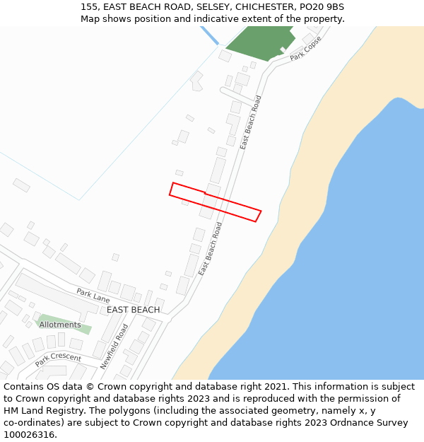 155, EAST BEACH ROAD, SELSEY, CHICHESTER, PO20 9BS: Location map and indicative extent of plot