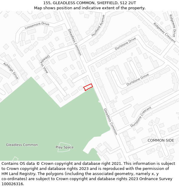 155, GLEADLESS COMMON, SHEFFIELD, S12 2UT: Location map and indicative extent of plot