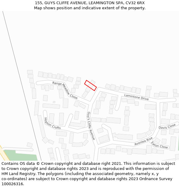 155, GUYS CLIFFE AVENUE, LEAMINGTON SPA, CV32 6RX: Location map and indicative extent of plot