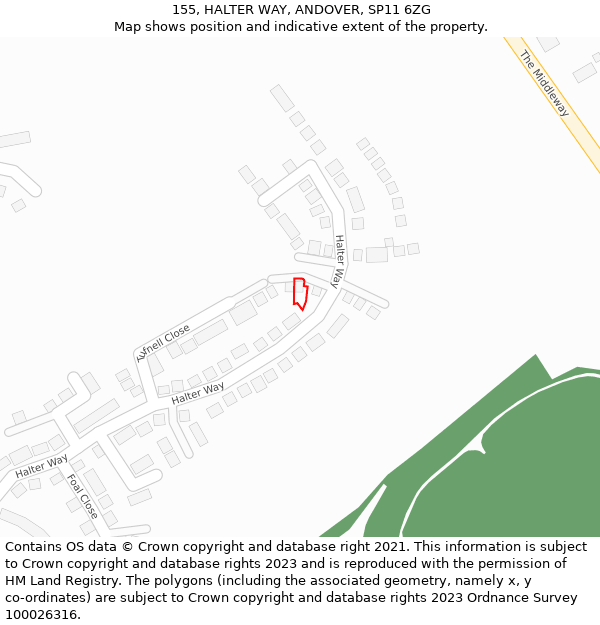 155, HALTER WAY, ANDOVER, SP11 6ZG: Location map and indicative extent of plot