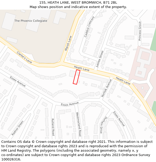 155, HEATH LANE, WEST BROMWICH, B71 2BL: Location map and indicative extent of plot