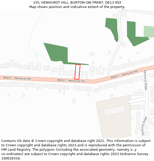 155, HENHURST HILL, BURTON-ON-TRENT, DE13 9SX: Location map and indicative extent of plot