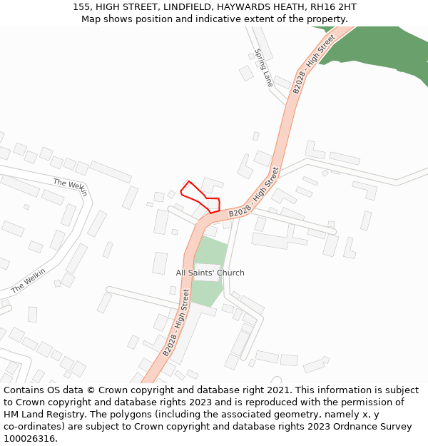 155, HIGH STREET, LINDFIELD, HAYWARDS HEATH, RH16 2HT: Location map and indicative extent of plot