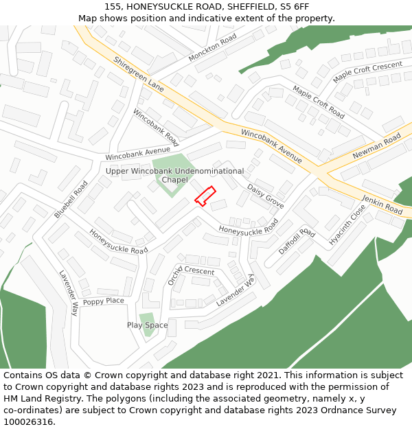 155, HONEYSUCKLE ROAD, SHEFFIELD, S5 6FF: Location map and indicative extent of plot