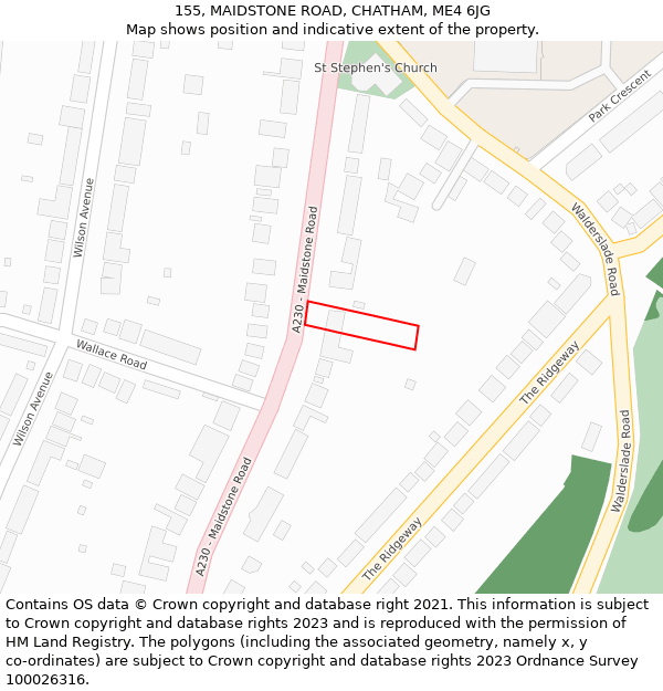 155, MAIDSTONE ROAD, CHATHAM, ME4 6JG: Location map and indicative extent of plot