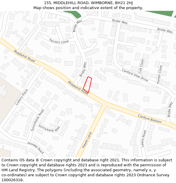 155, MIDDLEHILL ROAD, WIMBORNE, BH21 2HJ: Location map and indicative extent of plot