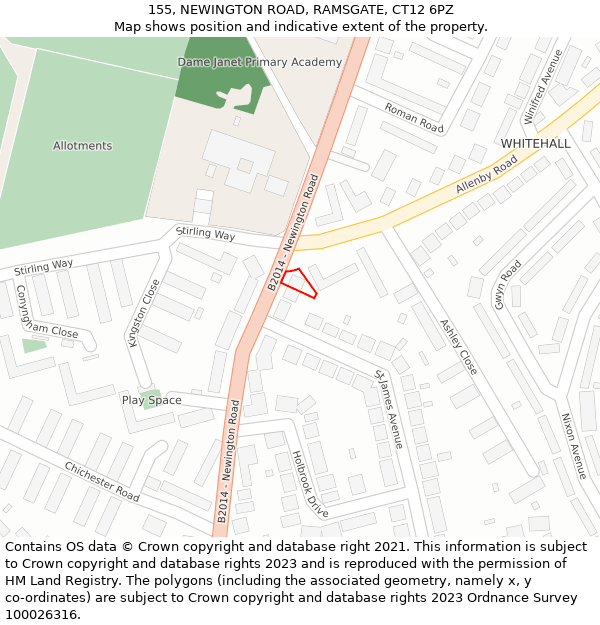 155, NEWINGTON ROAD, RAMSGATE, CT12 6PZ: Location map and indicative extent of plot