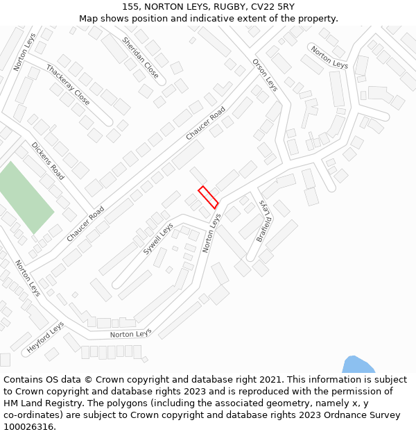 155, NORTON LEYS, RUGBY, CV22 5RY: Location map and indicative extent of plot