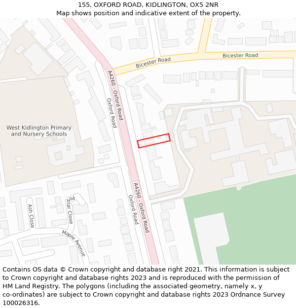 155, OXFORD ROAD, KIDLINGTON, OX5 2NR: Location map and indicative extent of plot