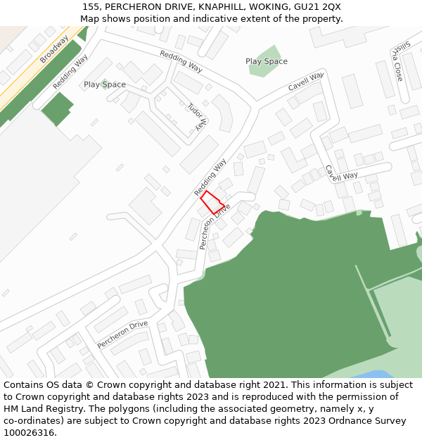 155, PERCHERON DRIVE, KNAPHILL, WOKING, GU21 2QX: Location map and indicative extent of plot