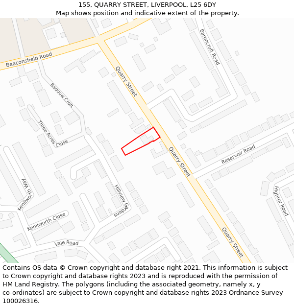 155, QUARRY STREET, LIVERPOOL, L25 6DY: Location map and indicative extent of plot