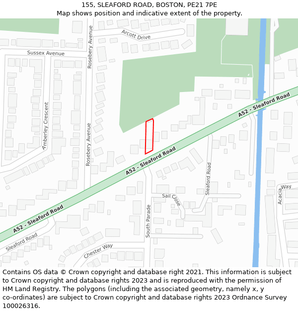 155, SLEAFORD ROAD, BOSTON, PE21 7PE: Location map and indicative extent of plot