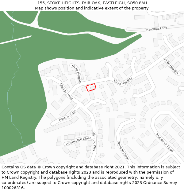 155, STOKE HEIGHTS, FAIR OAK, EASTLEIGH, SO50 8AH: Location map and indicative extent of plot