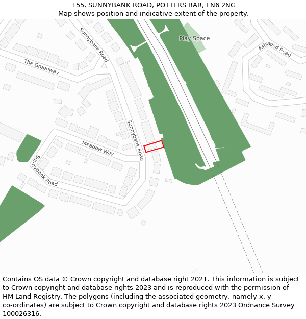 155, SUNNYBANK ROAD, POTTERS BAR, EN6 2NG: Location map and indicative extent of plot