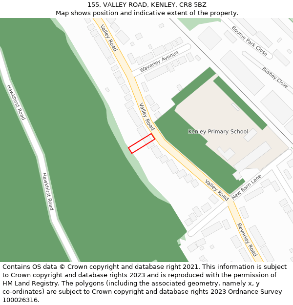 155, VALLEY ROAD, KENLEY, CR8 5BZ: Location map and indicative extent of plot