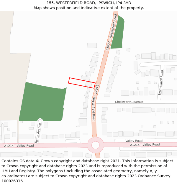 155, WESTERFIELD ROAD, IPSWICH, IP4 3AB: Location map and indicative extent of plot