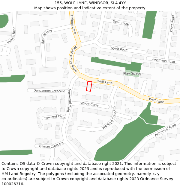 155, WOLF LANE, WINDSOR, SL4 4YY: Location map and indicative extent of plot